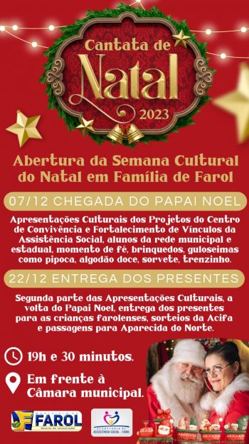 Cantata com chegada do Papai Noel abre Programação de Natal nesta quinta-feira 7