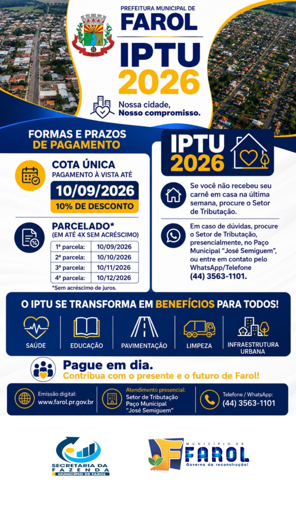 IPTU 2026: CONFIRA OS PRAZOS, DESCONTOS E COMO O IMPOSTO CONTRIBUI PARA O CRESCIMENTO DA NOSSA CIDADE